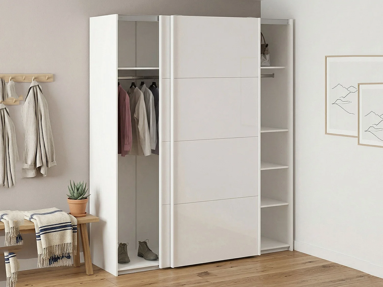 Garde-robe 2 portes Dvergan, Meubles de chambre, Penderie de plain-pied, Placard à vêtements, 182x62 h220 cm, Blanc