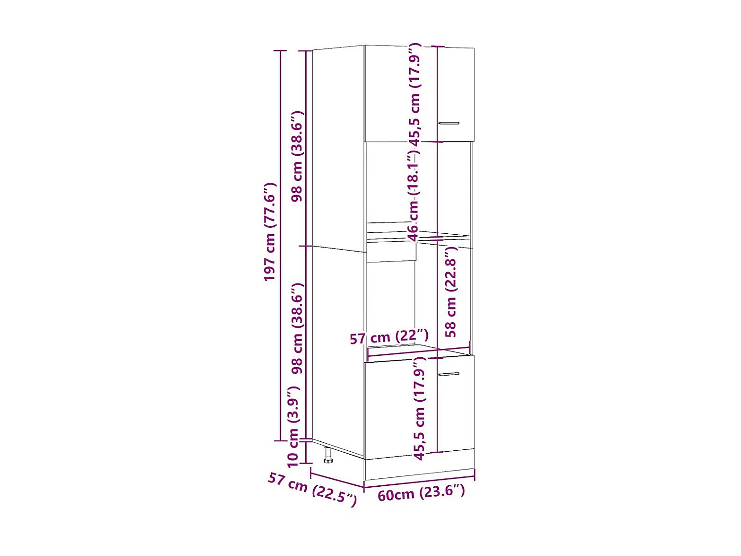 Magnetronkast Lyon 60x57x207 cm bewerkt hout betongrijs
