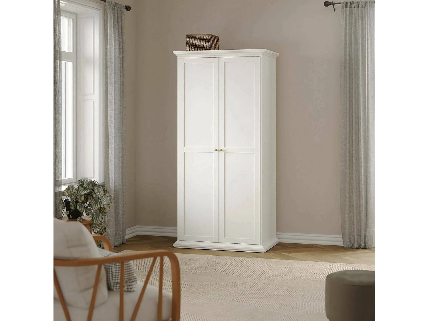 Guardaroba 2 Ante Albiolo, Appendiabiti, 60.5x200.56h cm Bianco, Armadio Camera da Letto
