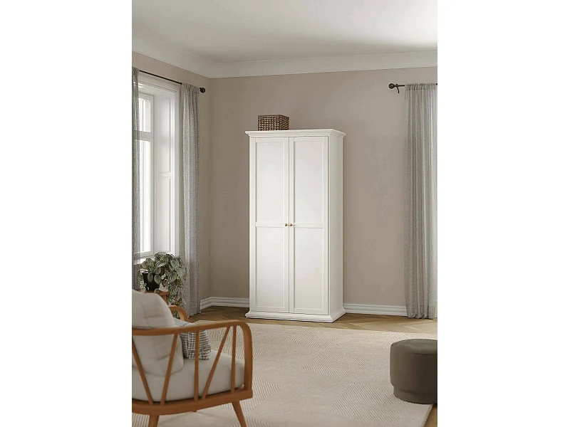 Garde-robe 2 portes Dschen, Meubles de chambre, Penderie de plain-pied, Placard à vêtements, 96x61 h201 cm, Blanc