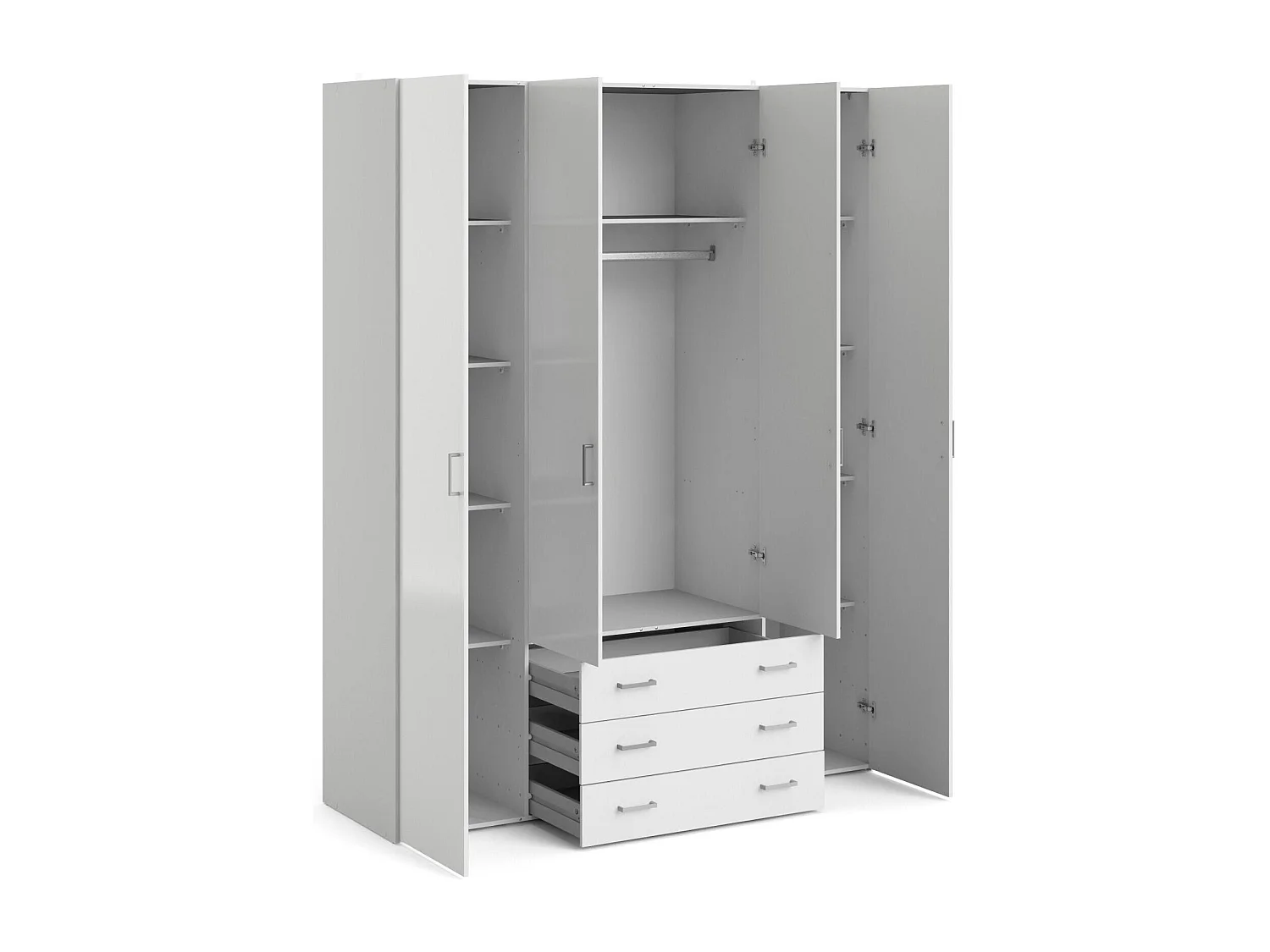GroÃŸer Kleiderschrank Dseren, Schlafzimmermöbel, Schrank, Garderobe, 154x50 h200 cm, Glänzendes WeiÃŸ