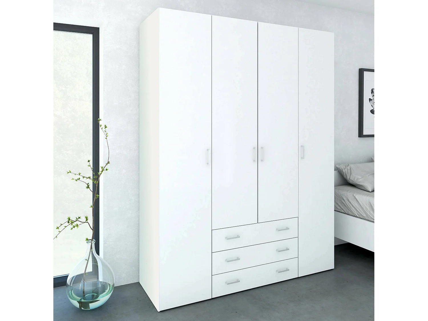 Dseren grote kledingkast, Slaapkamermeubel, Inloopkast, Kledingkast, 154x50 h200 cm, Glanzend wit