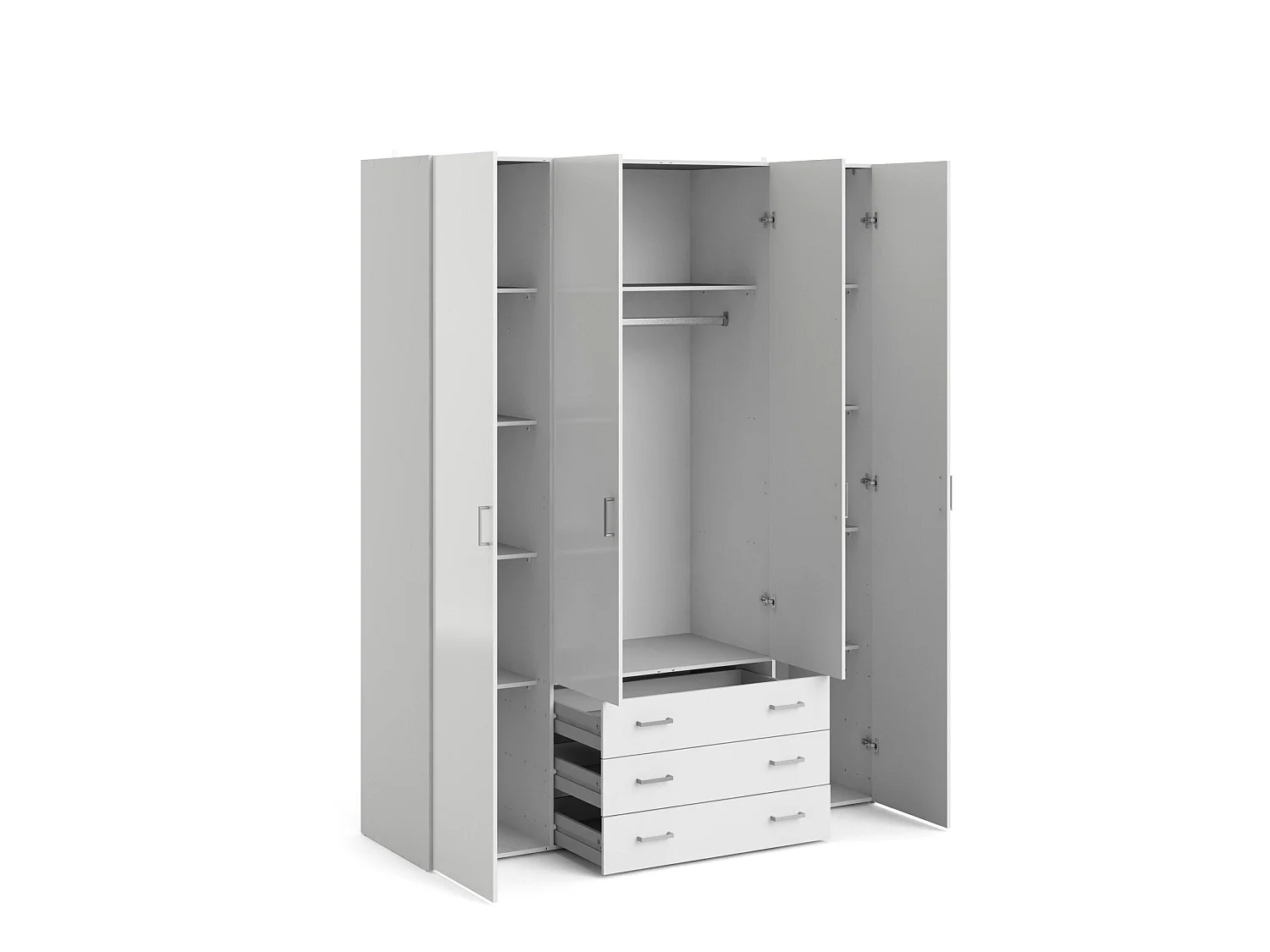 Grande Garde-robe Dseren, Meubles de chambre, Penderie de plain-pied, Placard à vêtements, 154x50 h200 cm, Blanc brillant
