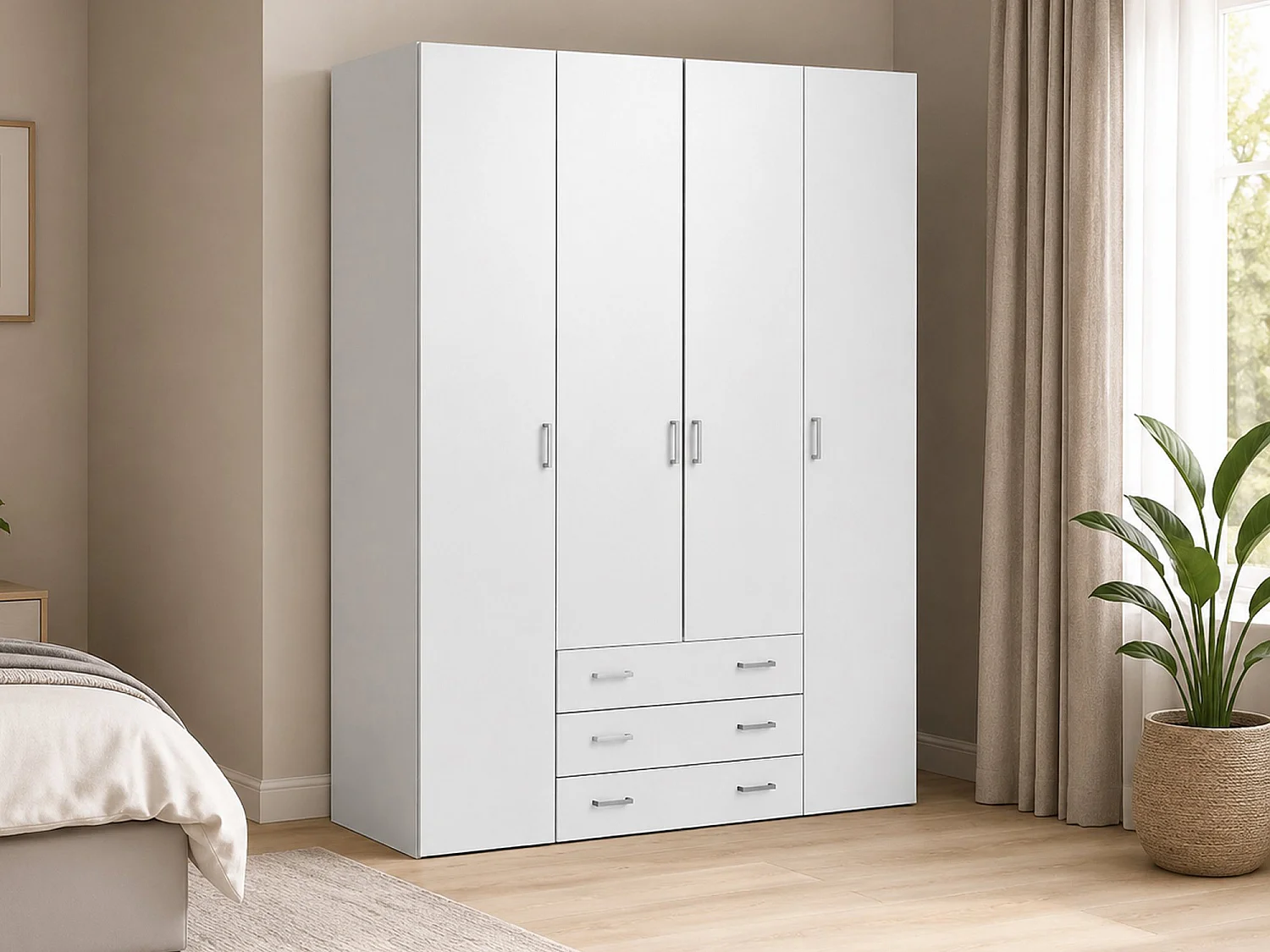 Grande Garde-robe Dseren, Meubles de chambre, Penderie de plain-pied, Placard à vêtements, 154x50 h200 cm, Blanc brillant
