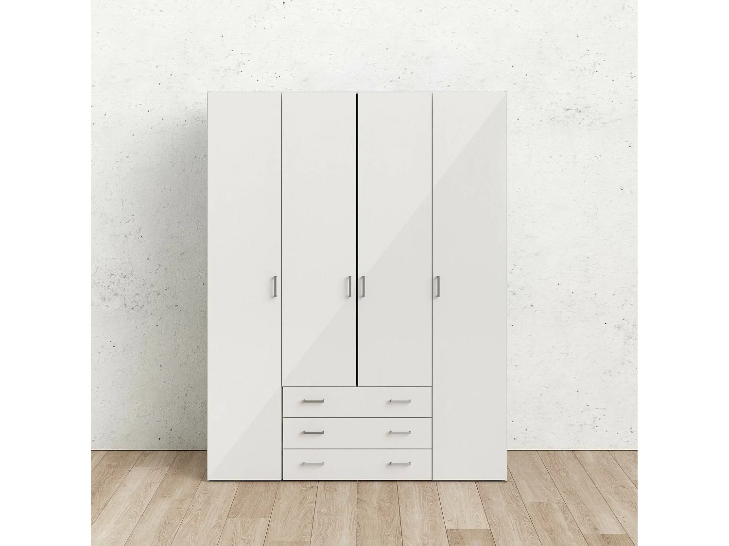 Dseren grote kledingkast, Slaapkamermeubel, Inloopkast, Kledingkast, 154x50 h200 cm, Glanzend wit