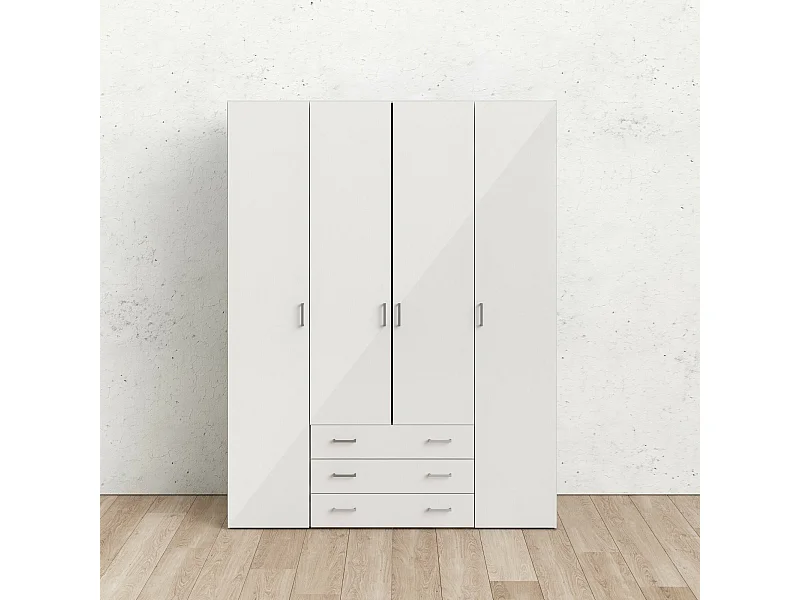 Dseren grote kledingkast, Slaapkamermeubel, Inloopkast, Kledingkast, 154x50 h200 cm, Glanzend wit