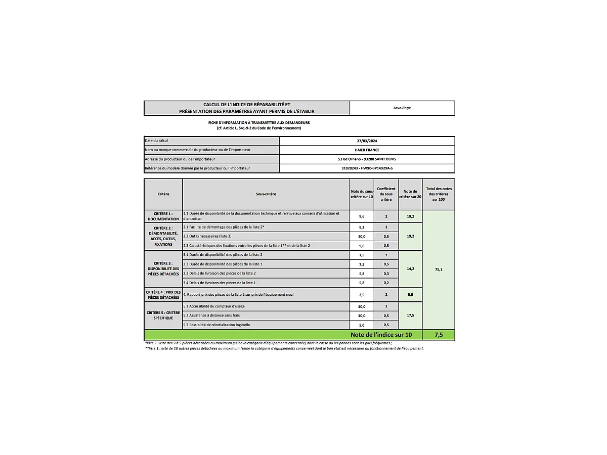 Haier Lave-linge frontal 9kg 1400 tours/min - HW90-BP14929A-S