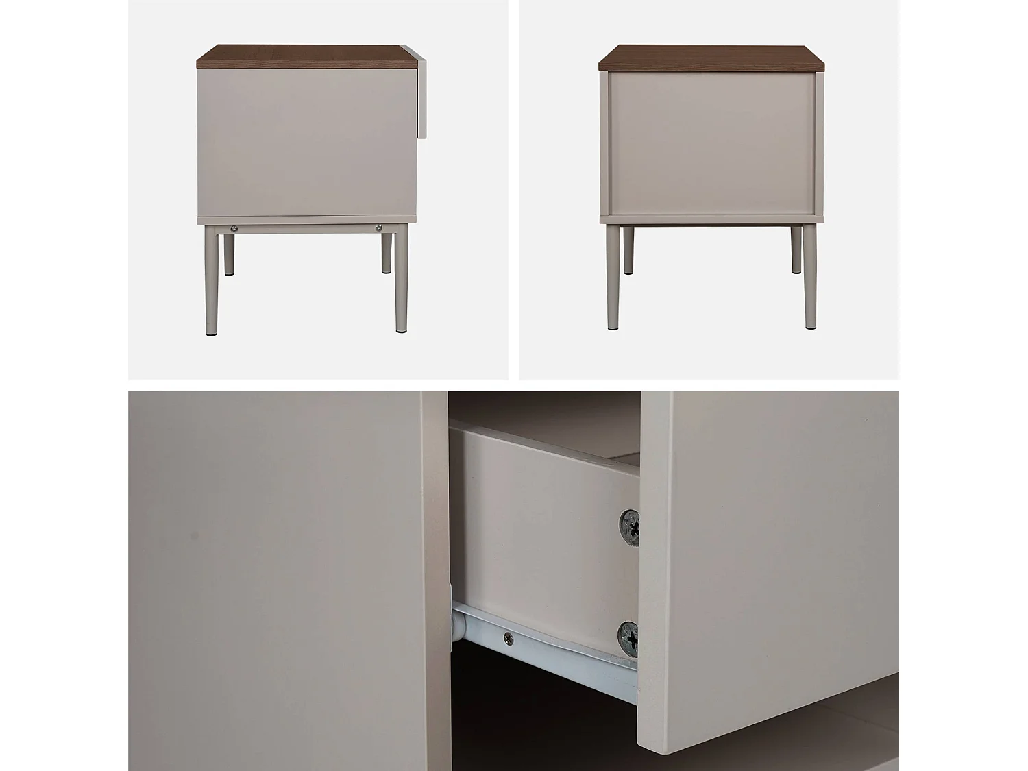 Lot de deux tables de chevet métal et décor bois 1 porte 1 niche gris et noyer - Ashton