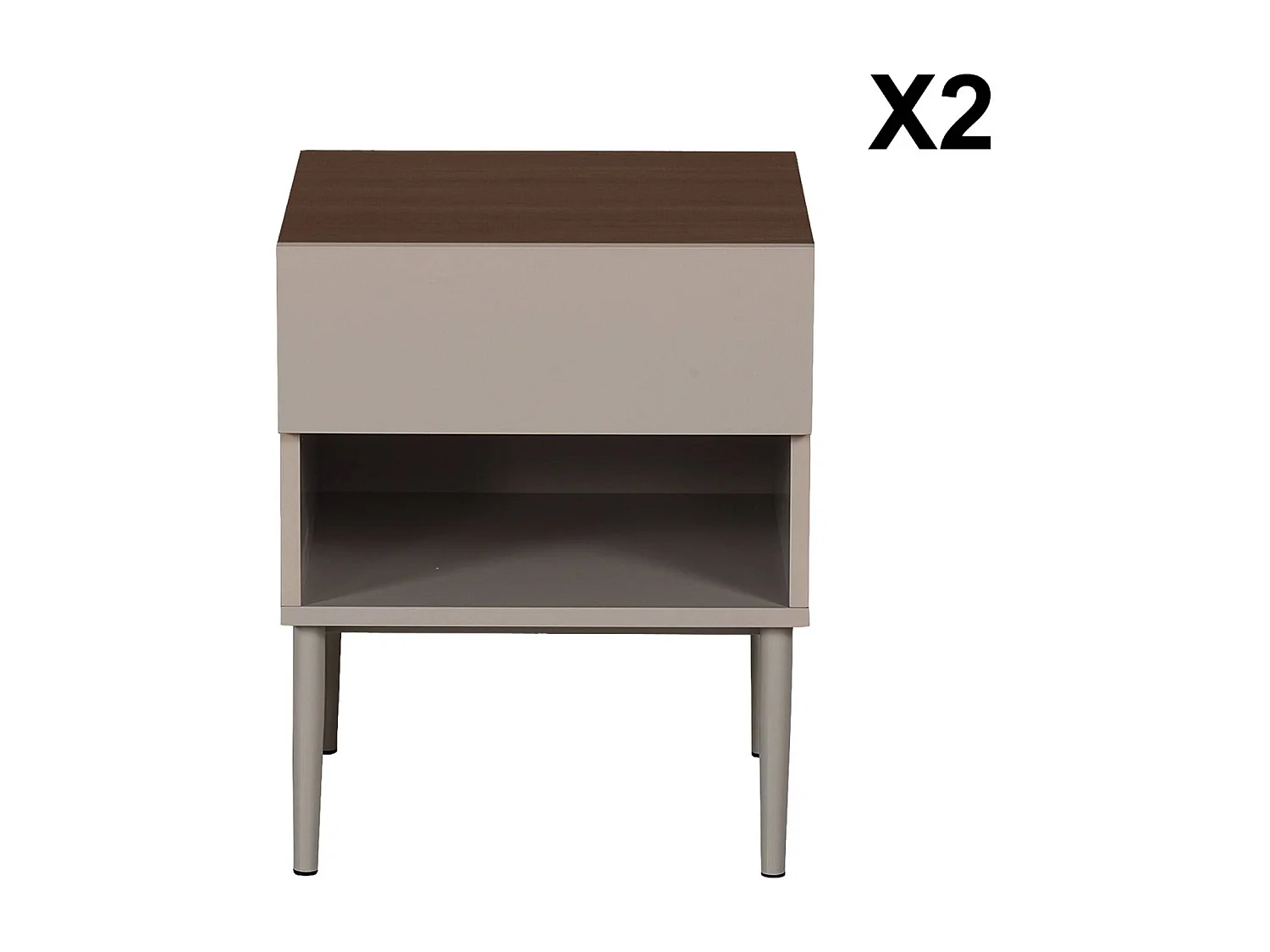 Lot de deux tables de chevet métal et décor bois 1 porte 1 niche gris et noyer - Ashton