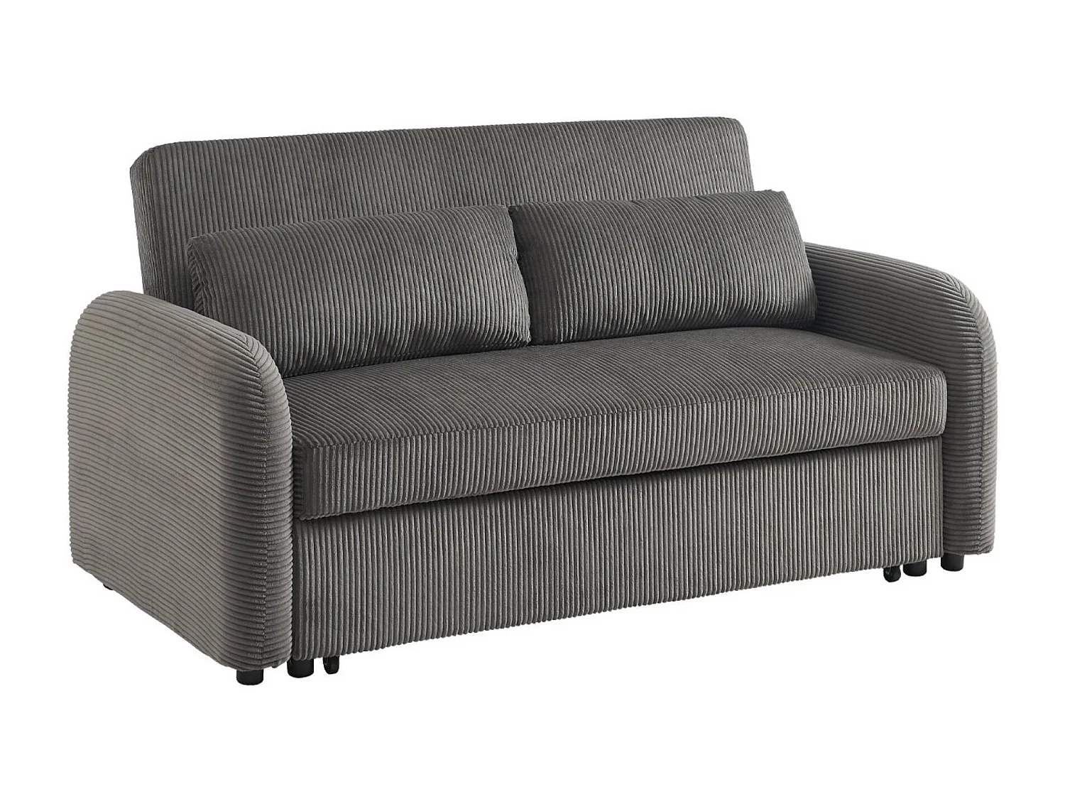 Divano letto arrotondato in velluto a coste, 2 posti, grigio scuro