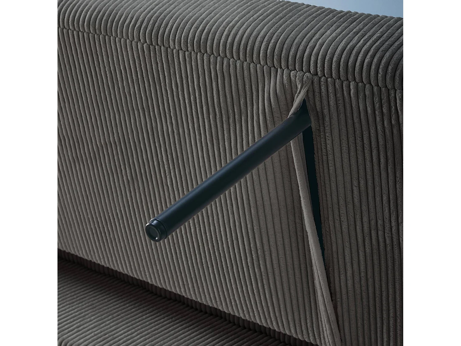 Divano letto arrotondato in velluto a coste, 2 posti, grigio scuro