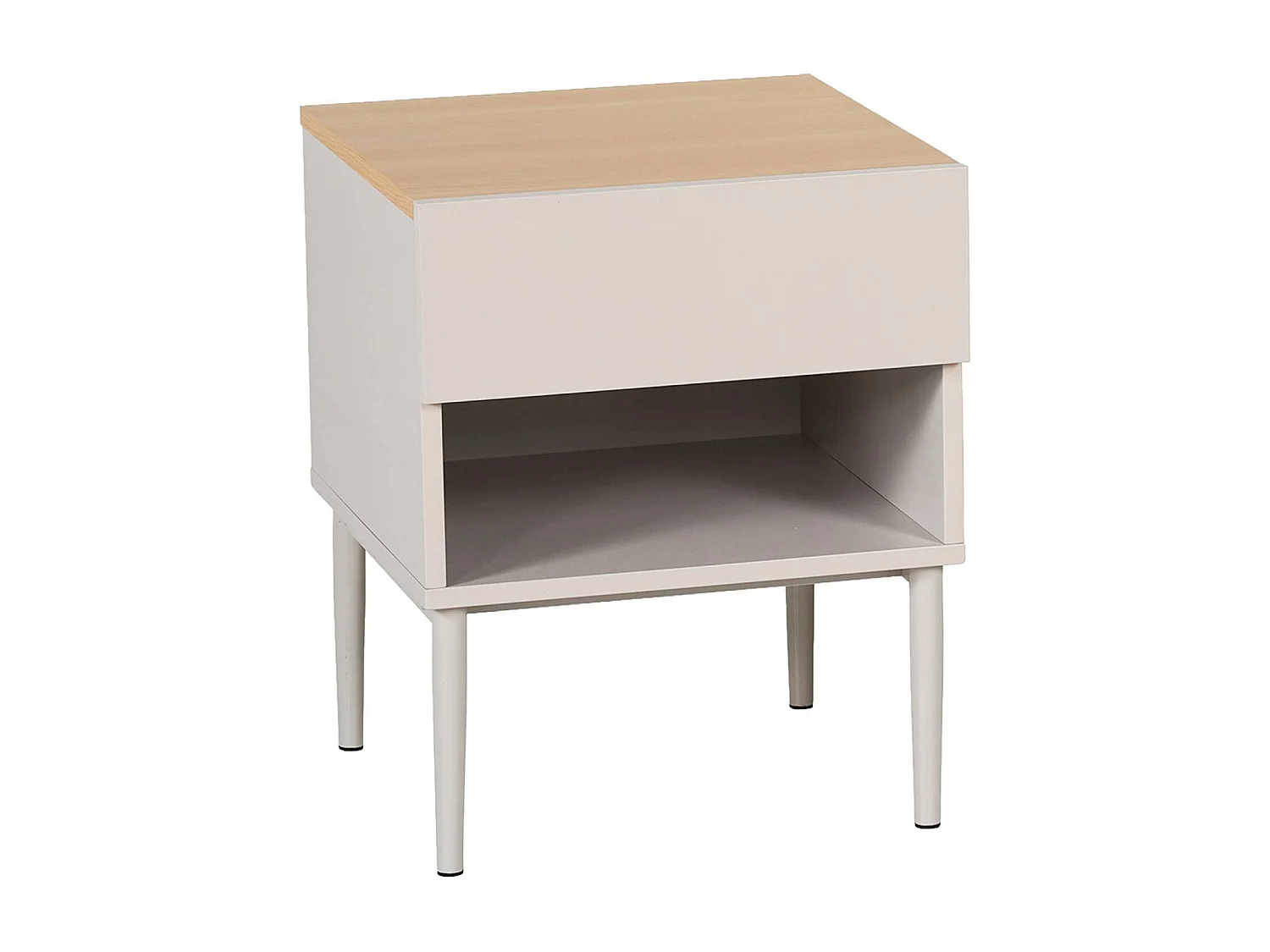 Lot de deux tables de chevet métal et décor bois 1 porte 1 niche beige et naturel - Ashton