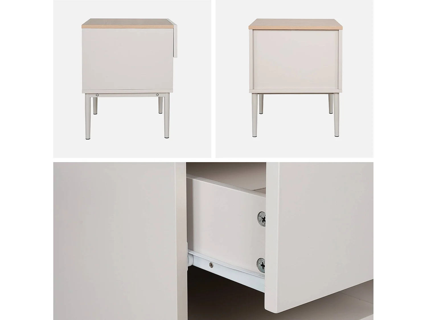 Lot de deux tables de chevet métal et décor bois 1 porte 1 niche beige et naturel - Ashton