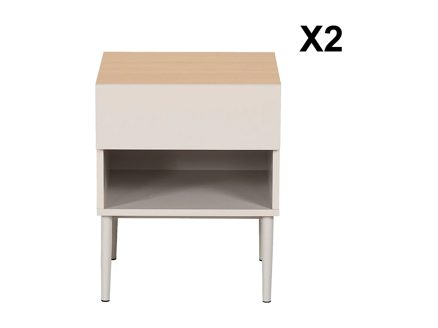 Lot de deux tables de chevet métal et décor bois 1 porte 1 niche beige et naturel - Ashton