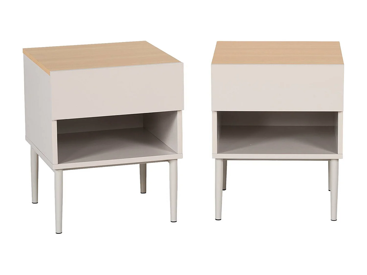 Lot de deux tables de chevet métal et décor bois 1 porte 1 niche beige et naturel - Ashton