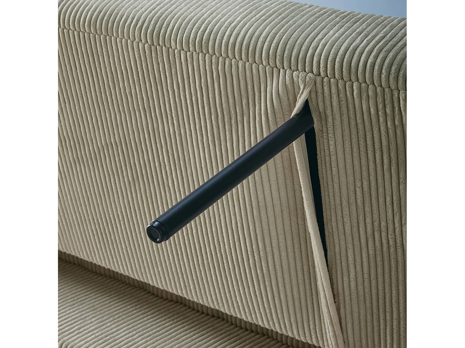 Divano letto arrotondato in velluto a coste, 2 posti, grigio chiaro