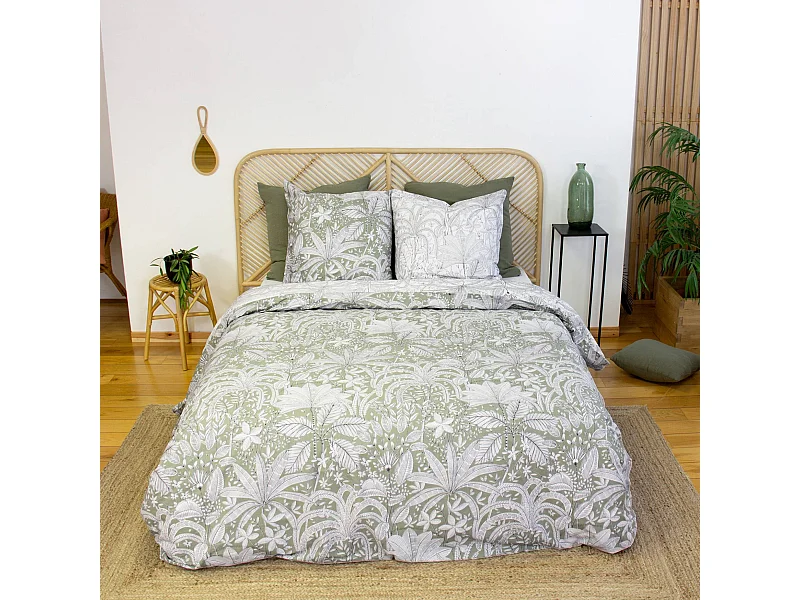 Juego de cama reversible con estampado vegetal, 2 plazas