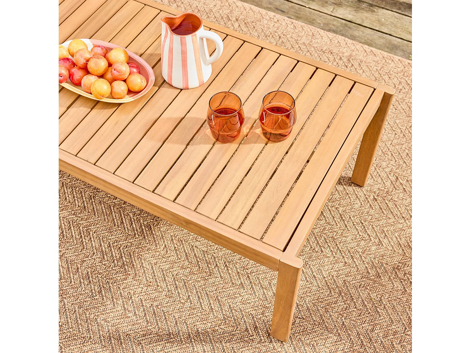 Salotto da giardino in acacia e corde, 5 posti, ecrù