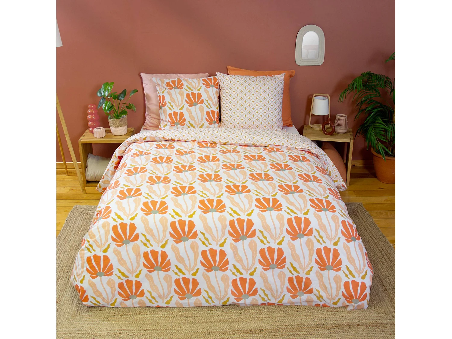 Juego de cama reversible con estampado floral, 2 plazas