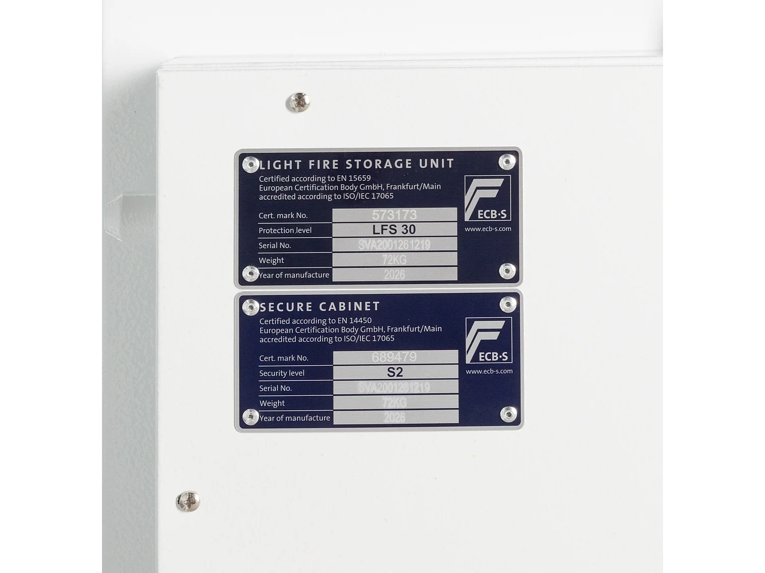 Coffre-fort S2 à code en acier blanc - anti-effraction et feu -  L44 x l43,5 x H45 cm - 33L - PALKANA