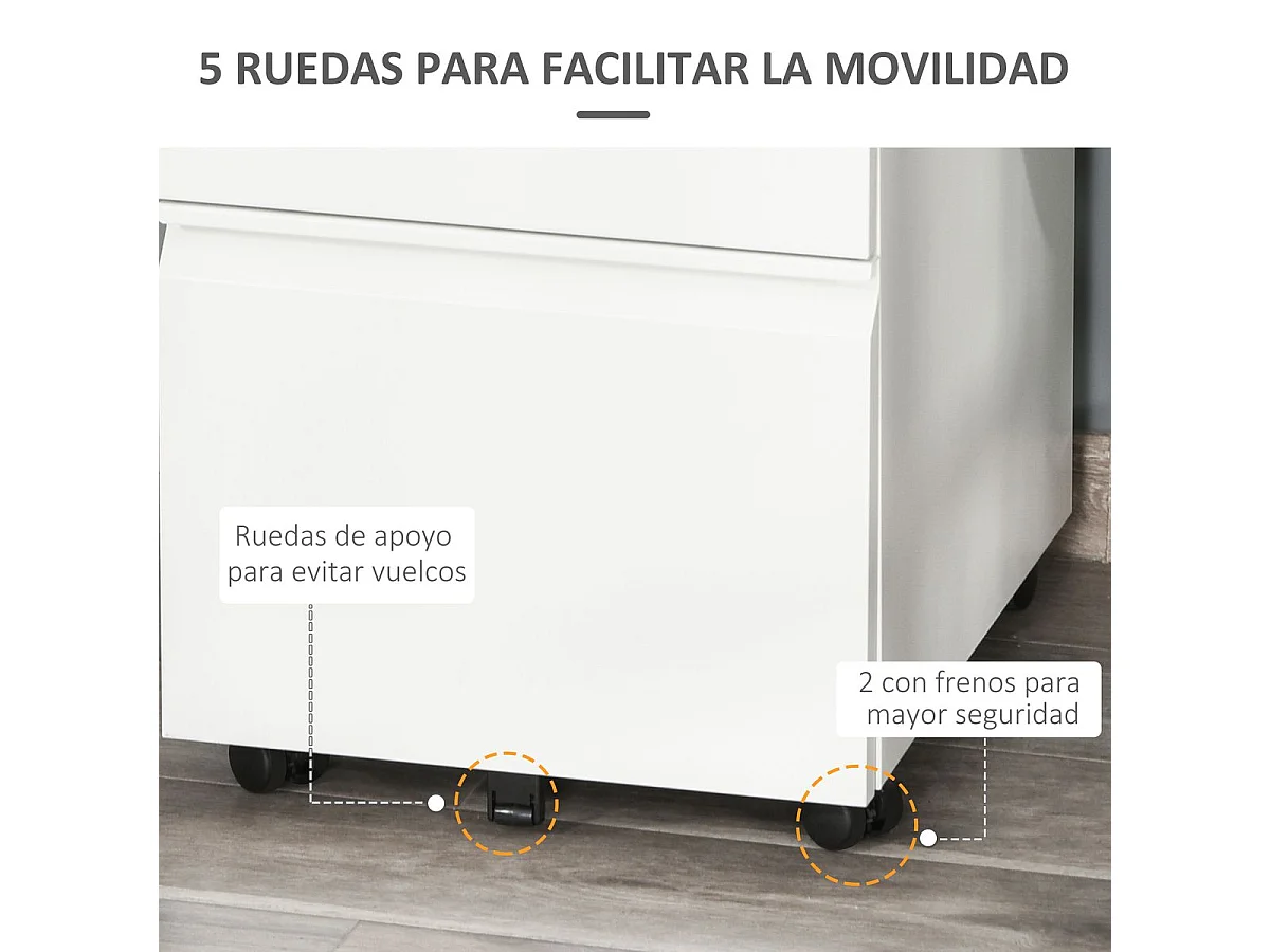 Cajonera Elite Vinsetto 3 cajones + cerradura blanco 60x39x48 cm