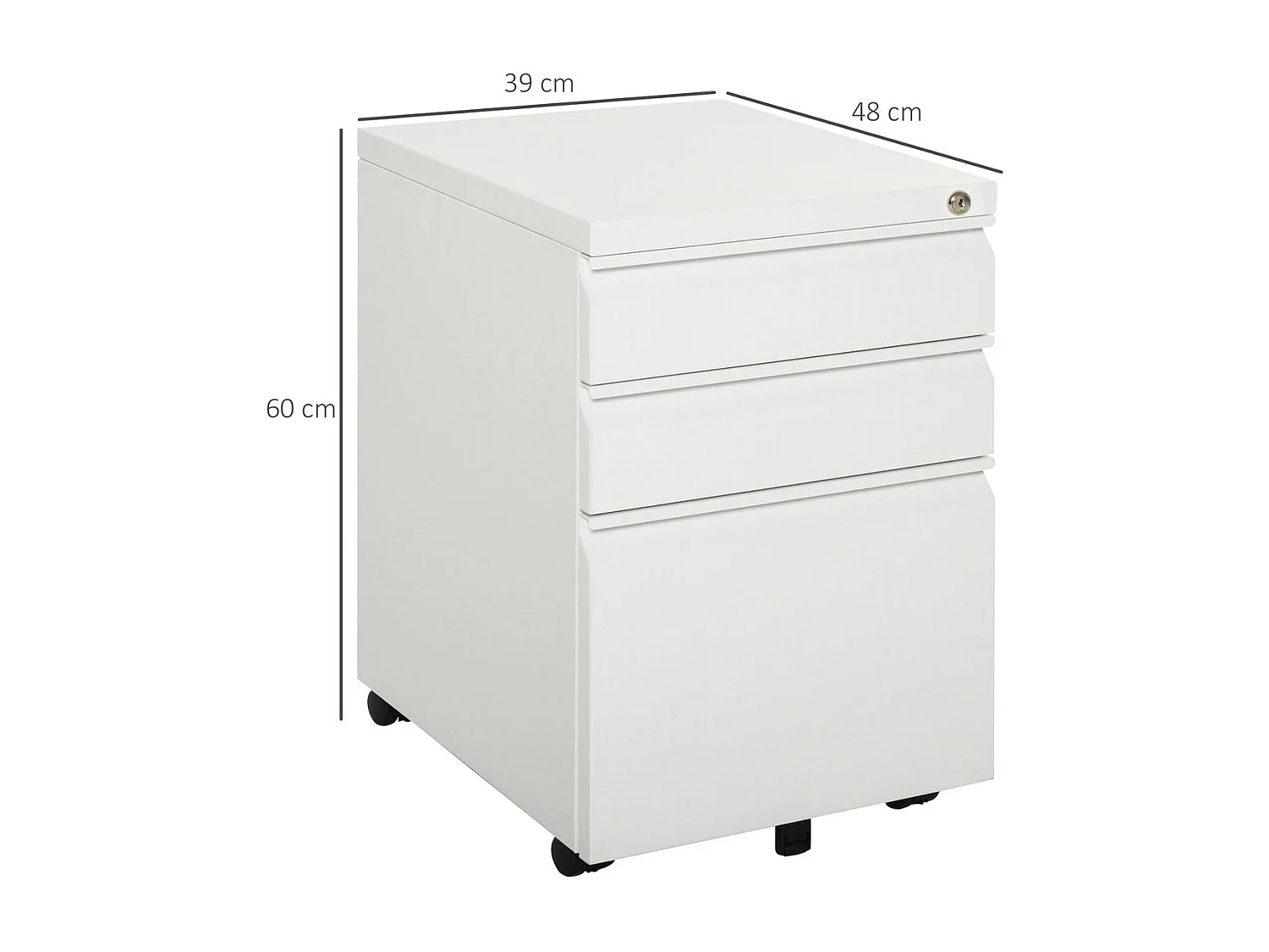 Cajonera Elite Vinsetto 3 cajones + cerradura blanco 60x39x48 cm