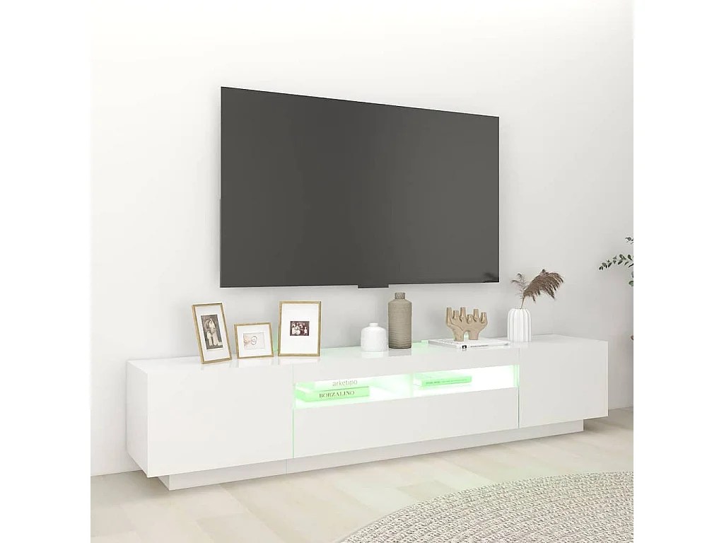 Meuble TV avec lumières LED Blanc 200x35x40 cm