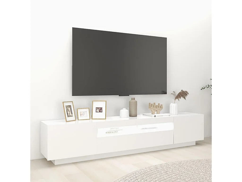 Meuble TV avec lumières LED Blanc 200x35x40 cm
