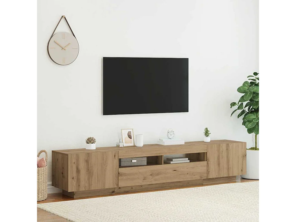Mueble de TV luces LED madera roble artisan 200x35x40 cm