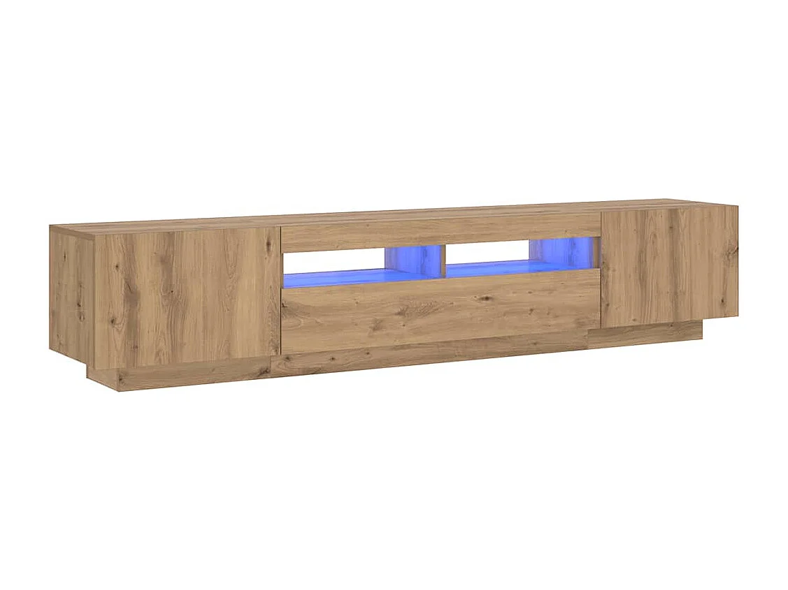 Mueble de TV luces LED madera roble artisan 200x35x40 cm