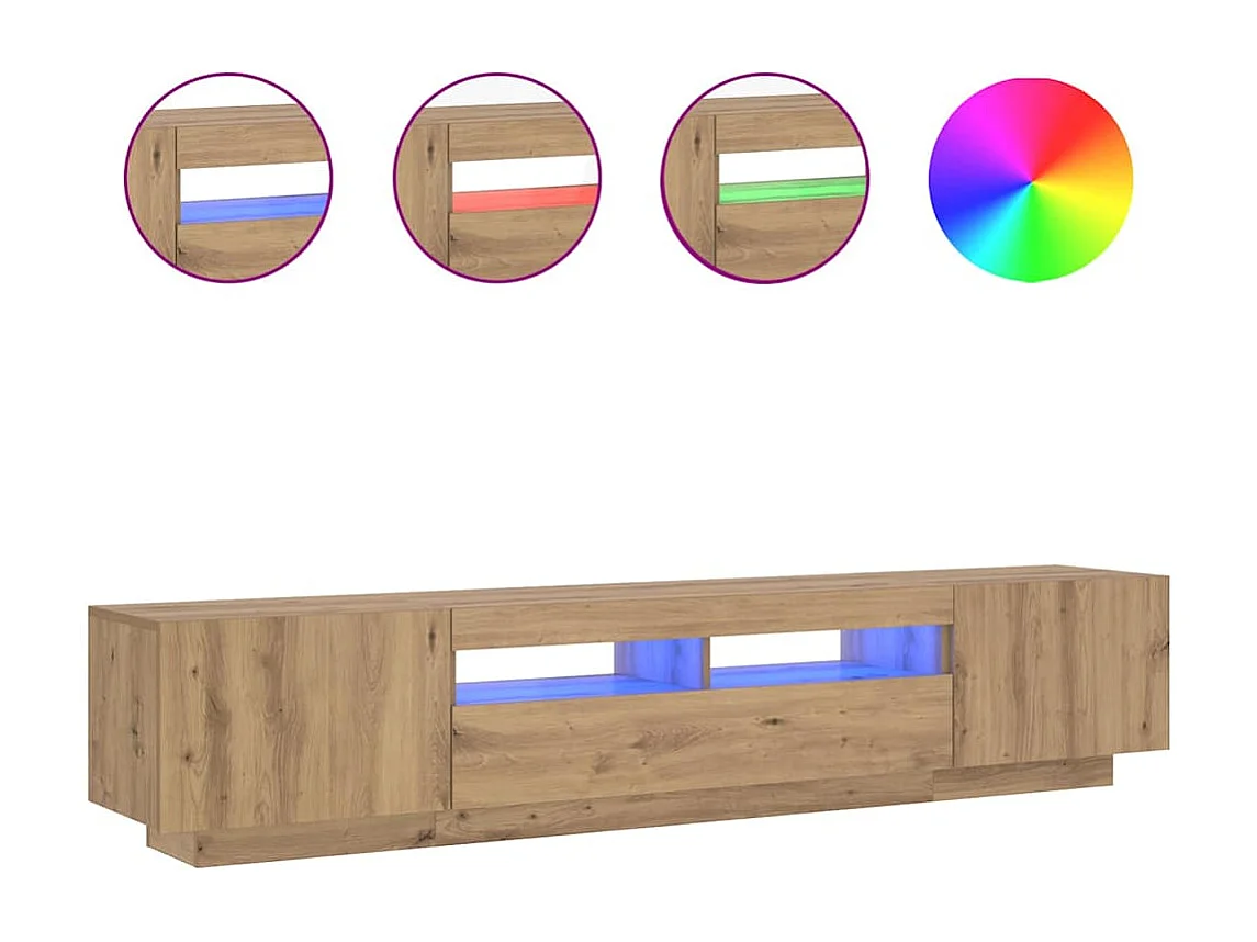 Mueble de TV luces LED madera roble artisan 200x35x40 cm