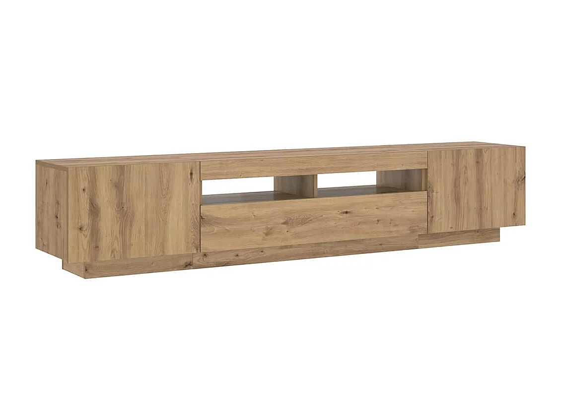 Mueble de TV luces LED madera roble artisan 200x35x40 cm