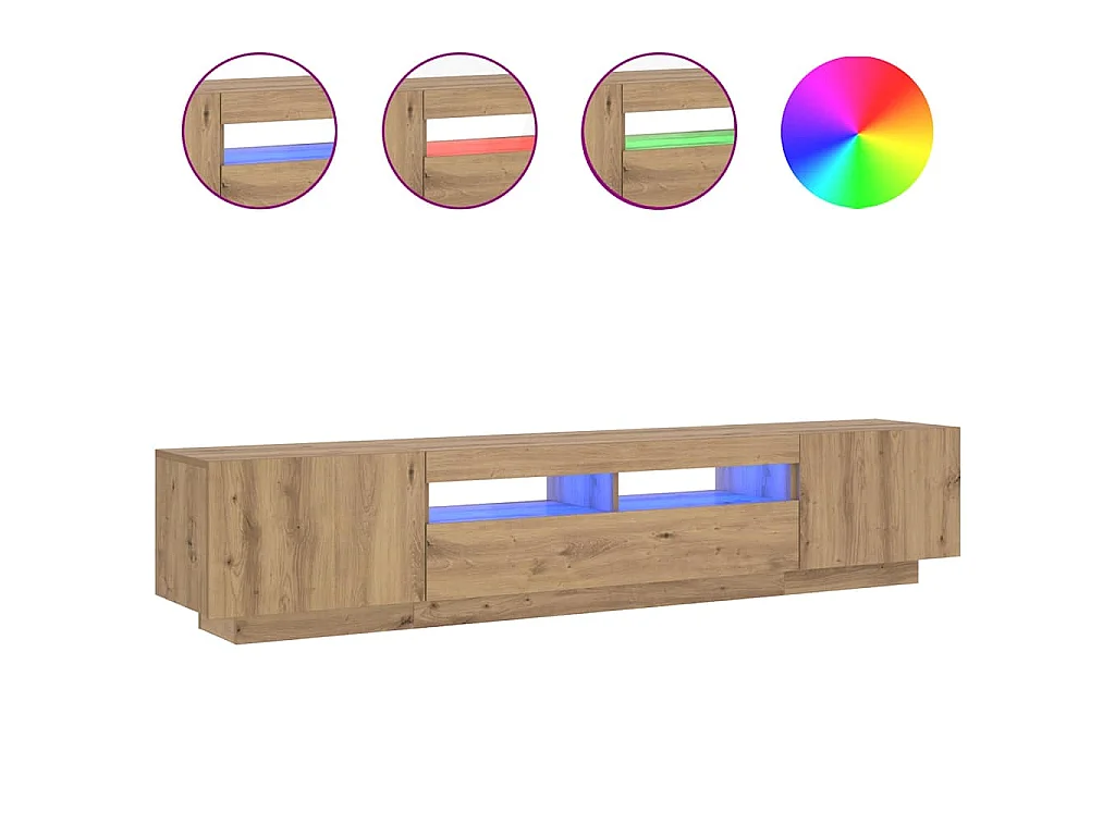 Meuble TV avec lumières LED chêne artisanal bois d'ingénierie
