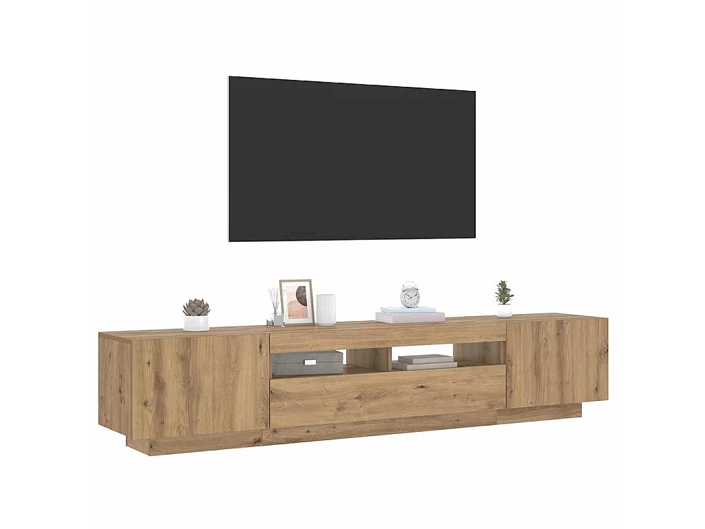 Meuble TV avec lumières LED chêne artisanal bois d'ingénierie
