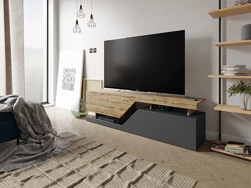 Meuble TV Comfivo Daldune 100, Anthracite|Chêne wotan, Le nombre de portes: 2, 160x47cm