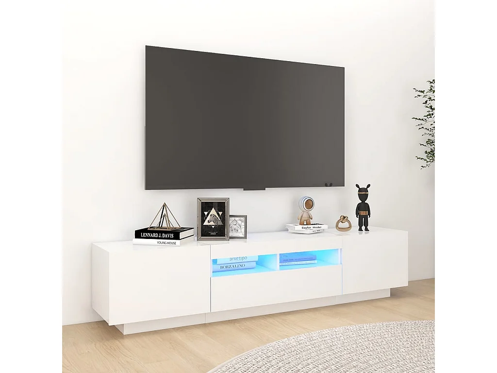 Meuble TV avec lumières LED Blanc 180x35x40 cm