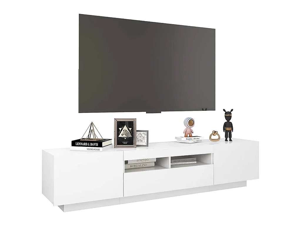 Meuble TV avec lumières LED Blanc 180x35x40 cm