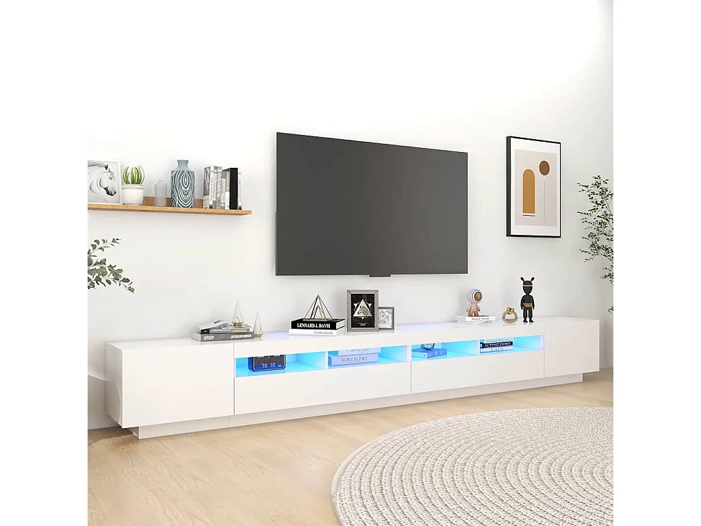 Meuble TV avec lumières LED Blanc 300x35x40 cm