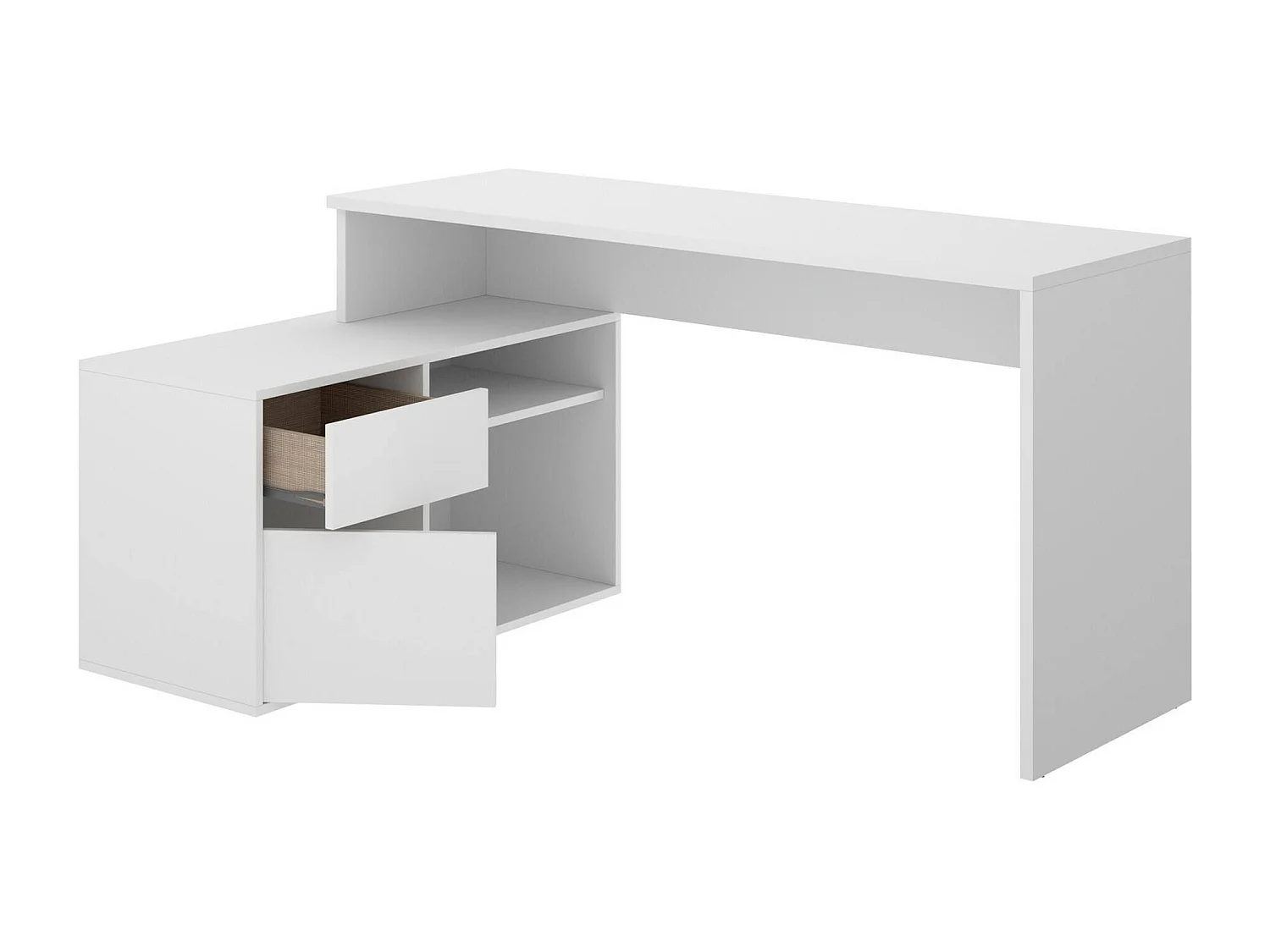 Bureau Ddiaw, Bureau multi-positions pour le bureau ou la chambre, Table d'étude d'angle polyvalente, 139x92h75 cm, Blanc