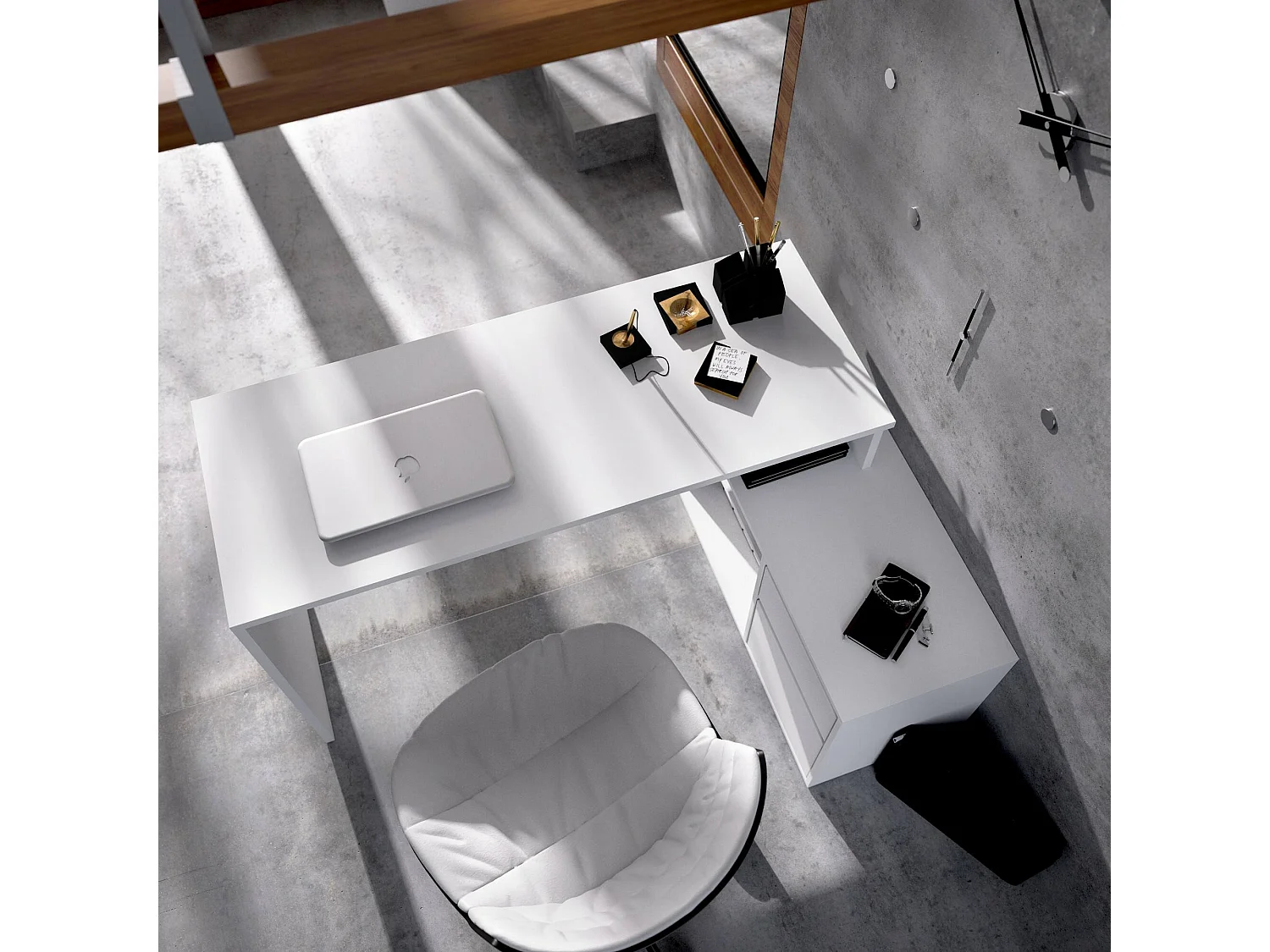 Bureau Ddiaw, Bureau multi-positions pour le bureau ou la chambre, Table d'étude d'angle polyvalente, 139x92h75 cm, Blanc