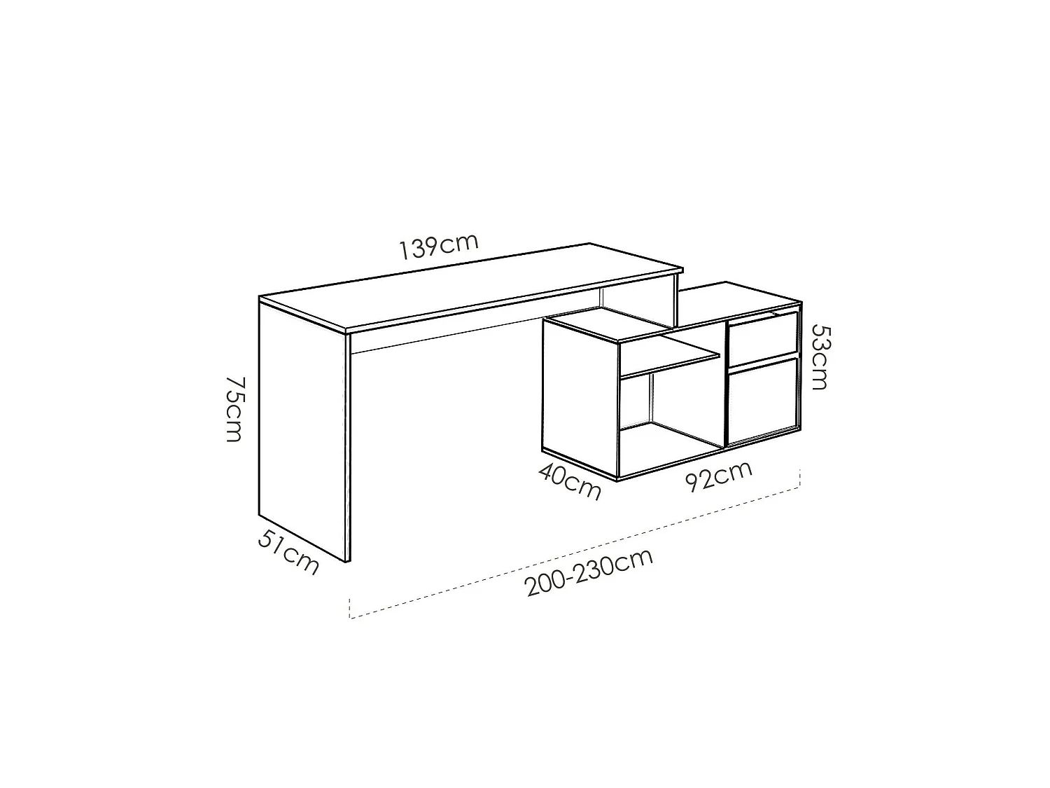 Bureau Ddiaw, Bureau multi-positions pour le bureau ou la chambre, Table d'étude d'angle polyvalente, 139x92h75 cm, Blanc
