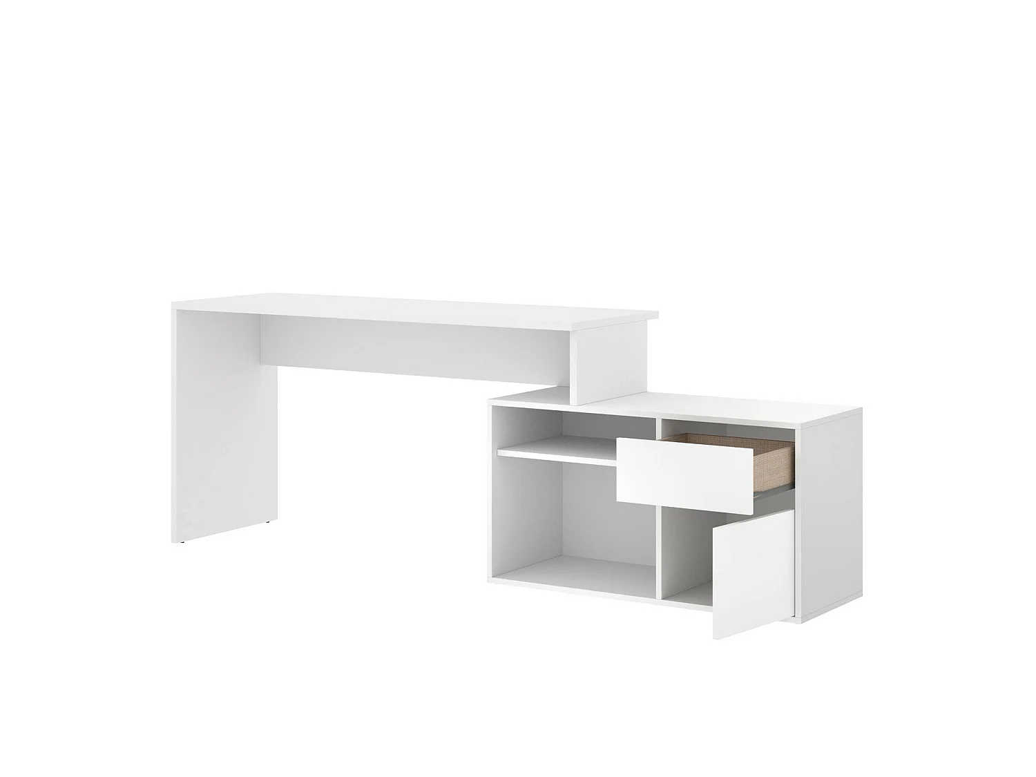 Mesa Ddiaw, Mesa multiposições para escritório ou quarto, Mesa de estudo multifuncional de canto, 139x92h75 cm, Branco