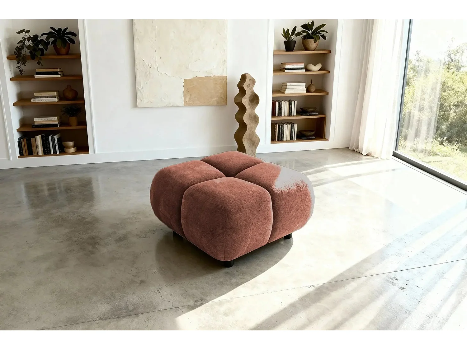 CONSTANCE - Pouf en tissu chenille Terracotta 72x72x43.5