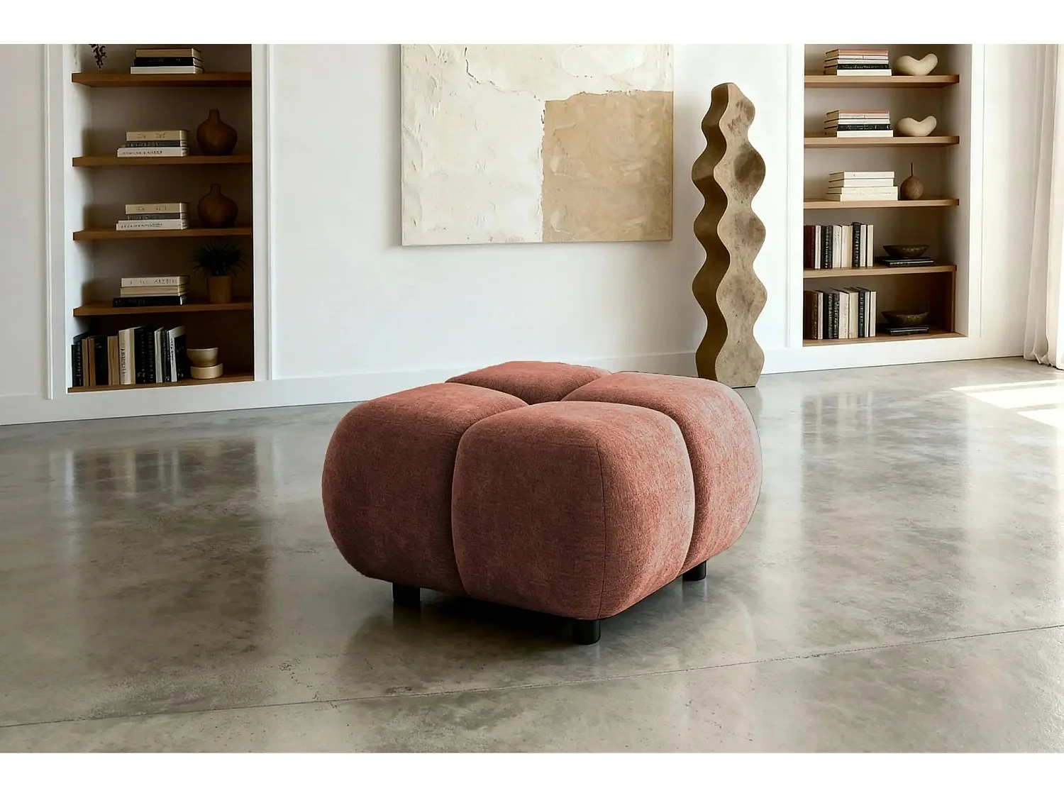 CONSTANCE - Pouf en tissu chenille Terracotta 72x72x43.5