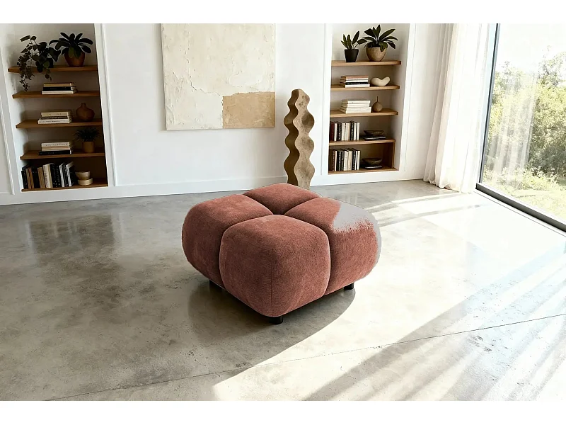 CONSTANCE - Pouf en tissu chenille Terracotta 72x72x43.5