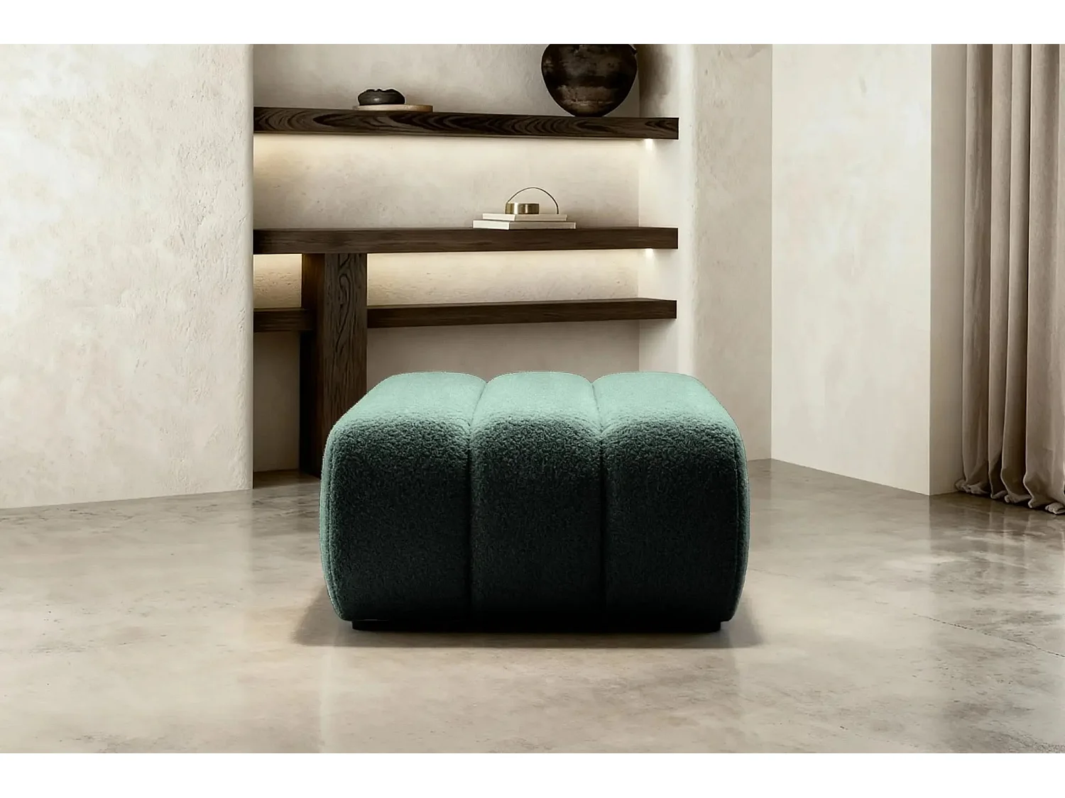 CELESTE - Pouf en tissu bouclette Vert 75x82x41