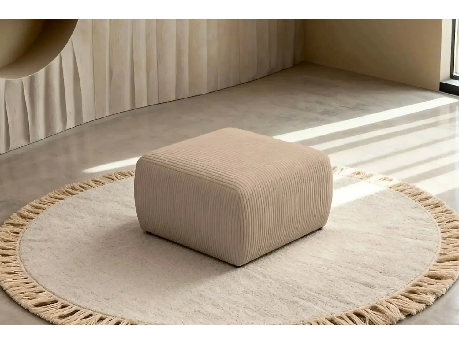 ELIO - Pouf en petit velours côtelé Café 74x74x41