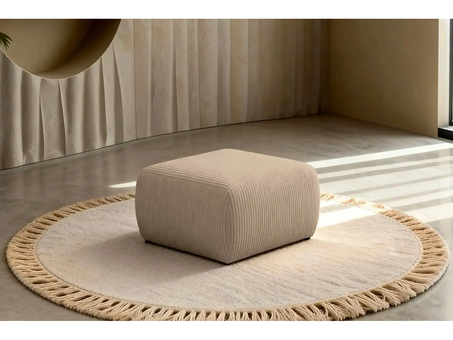ELIO - Pouf en petit velours côtelé Café 74x74x41