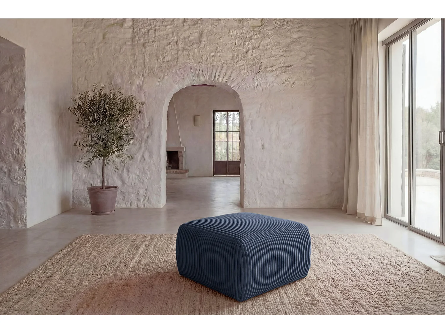 ELIO - Pouf velours côtelé - Bleu