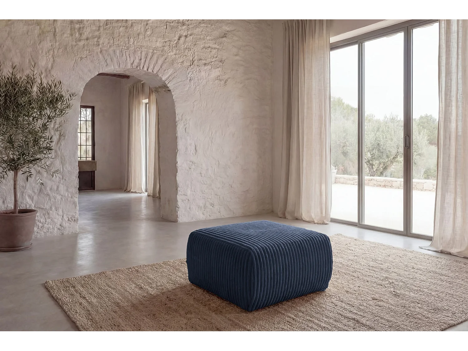 ELIO - Pouf velours côtelé - Bleu